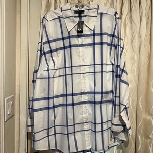Women’s Blue and White Plaid Shirt